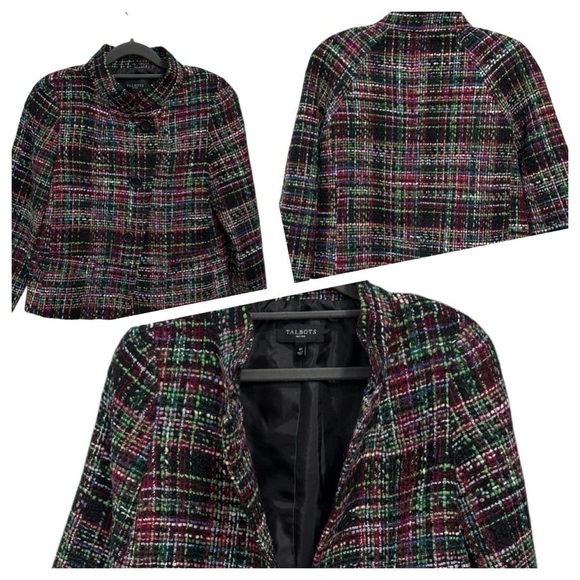 TALBOTS Tweed Jacket Blazer Multicolor Wool Blend Boxy Style size 4 P - Picture 1 of 10